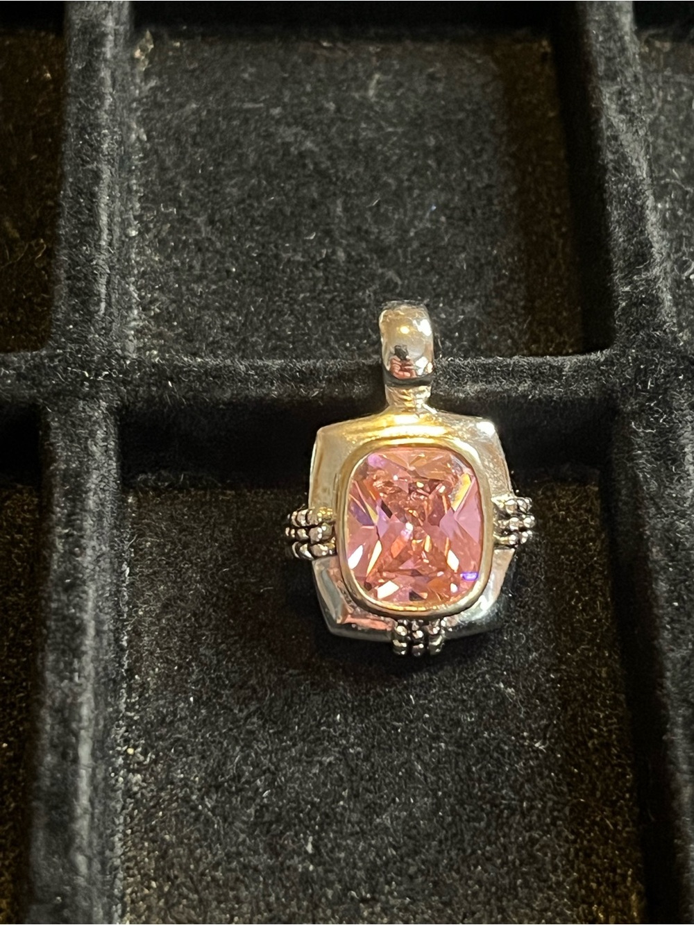 Sterling silver 925 pink cubic zirconia pendant 1"
